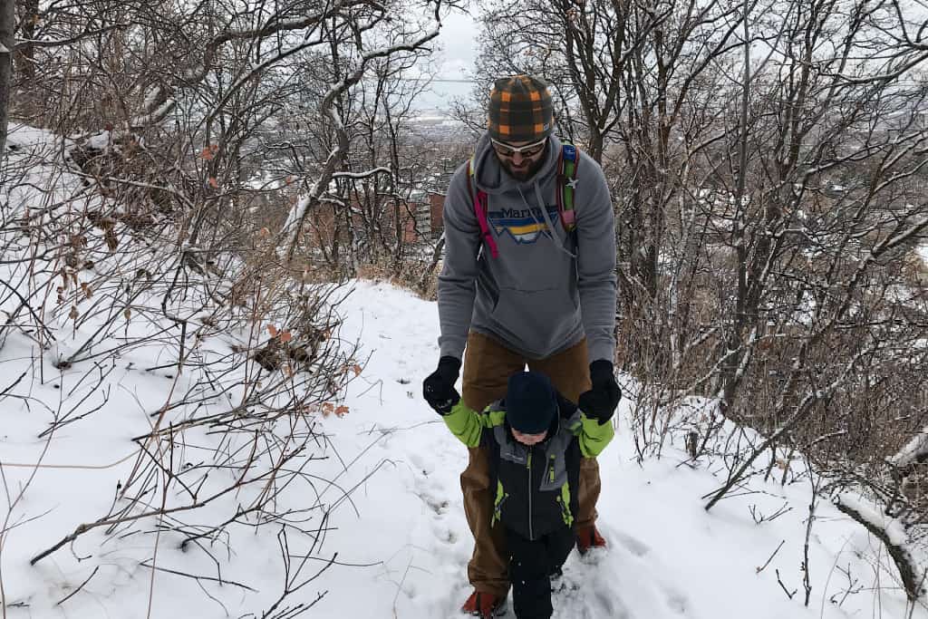 Man and child hiking