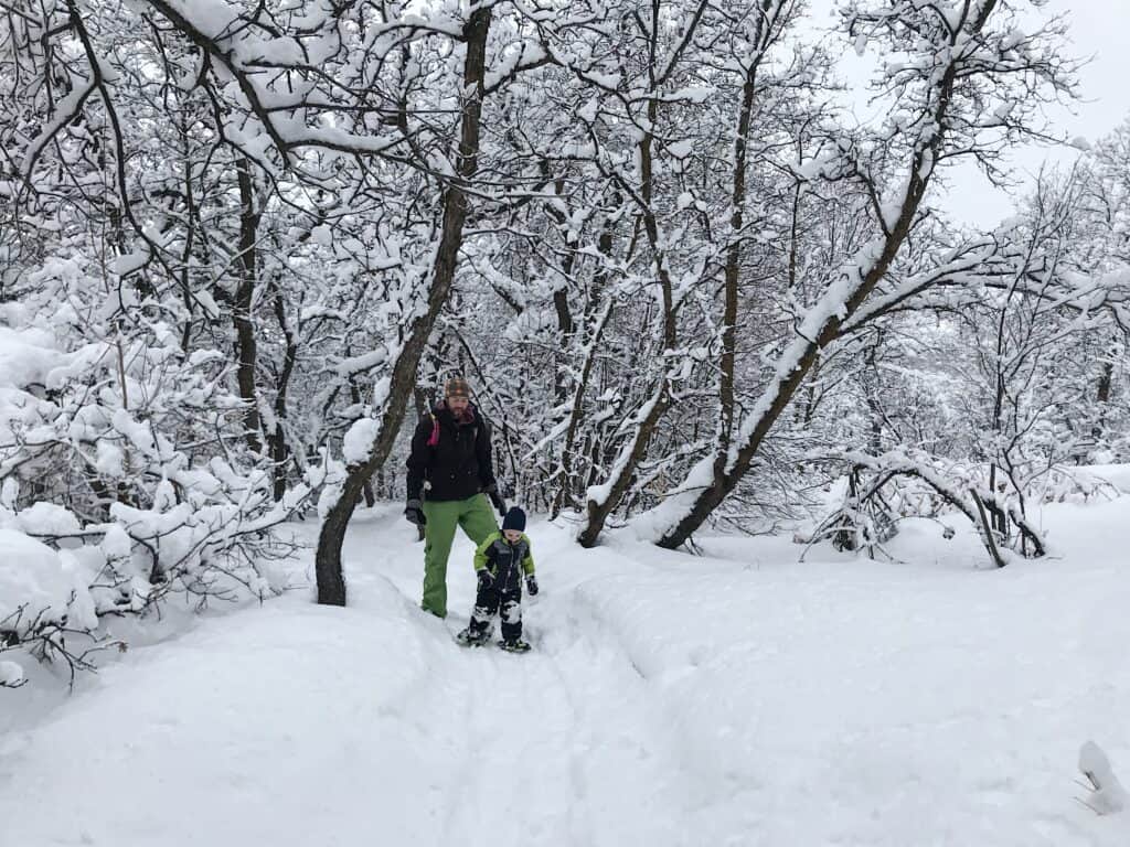 family snowshoeing