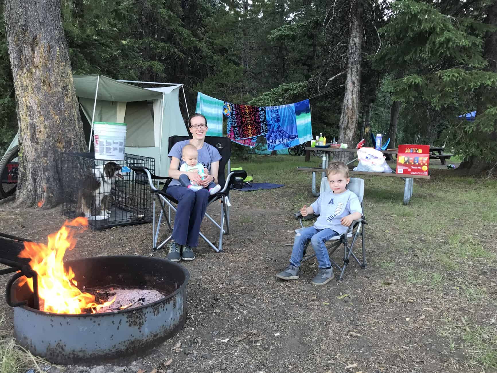 family by campfire