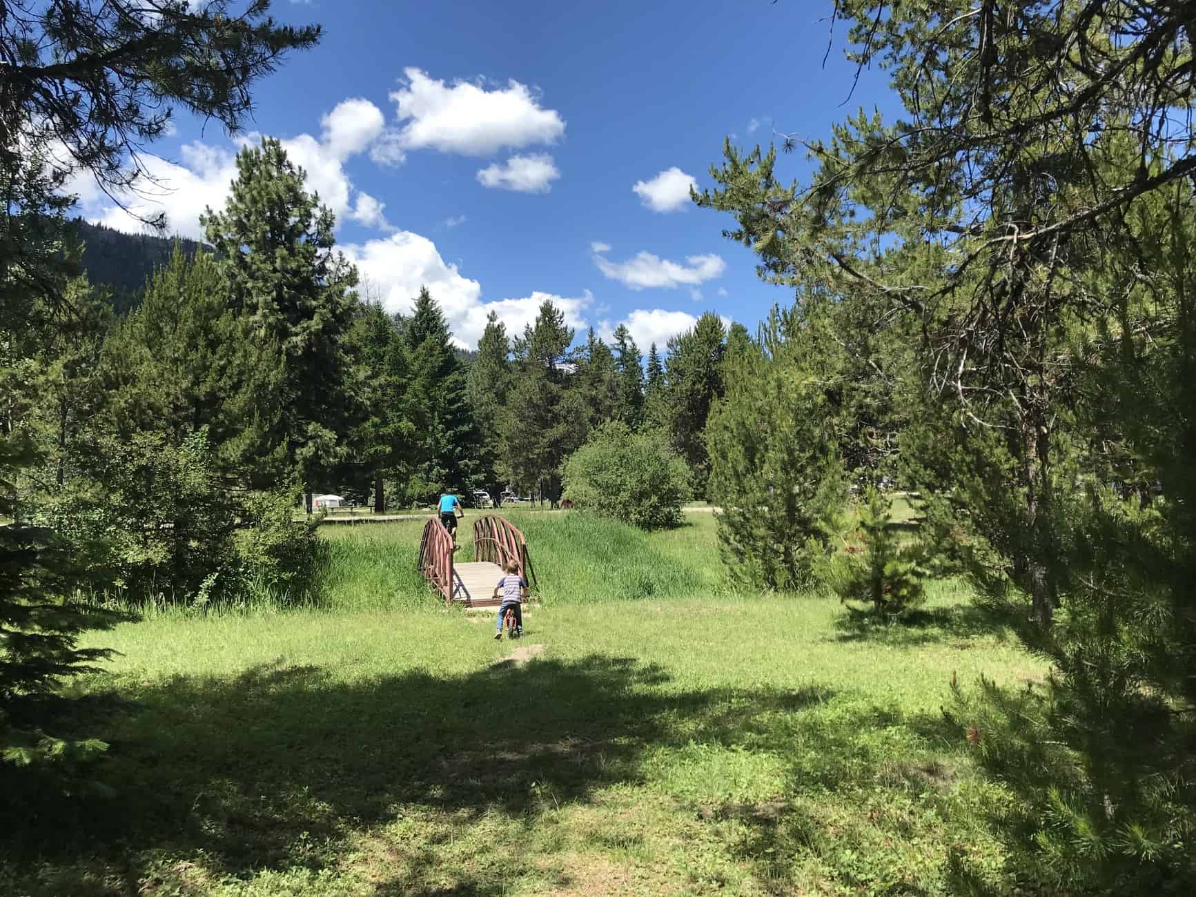 father and son riding bikes